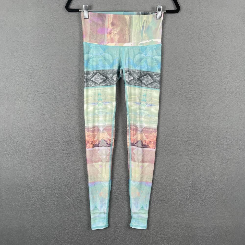 Teeki Leggings Womens XS Multi Pastel Feather Print Yoga Pants High Rise Stretch
